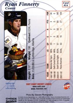 2002-03 Choice Peoria Rivermen (ECHL) #14 Ryan Finnerty Back