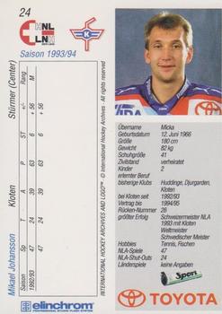 1993-94 Sport Swiss HNL #24 Mikael Johansson Back