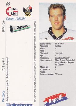 1993-94 Sport Swiss HNL #89 Per Djoos Back