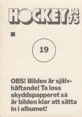 1974-75 Williams Hockey (Swedish) #19 Curt Larsson Back
