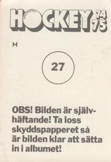 1974-75 Williams Hockey (Swedish) #27 Per-Olov Brasar Back