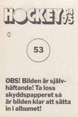 1974-75 Williams Hockey (Swedish) #53 Valeri Kuzmin Back