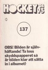 1974-75 Williams Hockey (Swedish) #137 Christer Abrahamsson Back