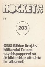 1974-75 Williams Hockey (Swedish) #203 Kent Bengtsson Back