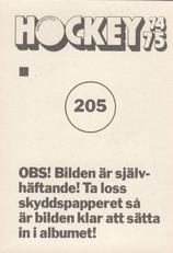 1974-75 Williams Hockey (Swedish) #205 Kjell Brus Back