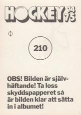 1974-75 Williams Hockey (Swedish) #210 Hans Carlsson Back