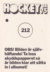 1974-75 Williams Hockey (Swedish) #212 Rolf Edberg Back