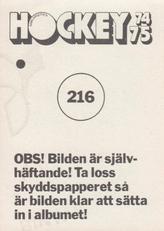 1974-75 Williams Hockey (Swedish) #216 Svante Granholm Back