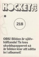 1974-75 Williams Hockey (Swedish) #218 Hans Hansson Back