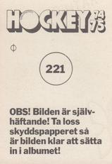 1974-75 Williams Hockey (Swedish) #221 Nils-Arne Hedqvist Back