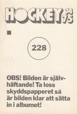 1974-75 Williams Hockey (Swedish) #228 Lars-Erik Johansson Back
