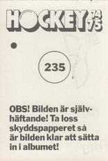 1974-75 Williams Hockey (Swedish) #235 Jan Olof Kroon Back