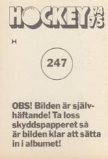 1974-75 Williams Hockey (Swedish) #247 Per Lundqvist Back