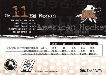 1996-97 SplitSecond Rochester Americans (AHL) #NNO Ed Ronan Back