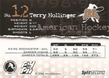 1996-97 SplitSecond Rochester Americans (AHL) #NNO Terry Hollinger Back