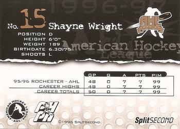 1996-97 SplitSecond Rochester Americans (AHL) #NNO Shayne Wright Back