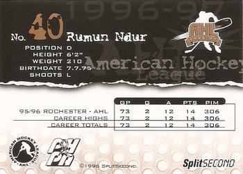 1996-97 SplitSecond Rochester Americans (AHL) #NNO Rumun Ndur Back
