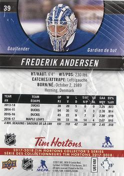 2017-18 Upper Deck Tim Hortons #39 Frederik Andersen Back
