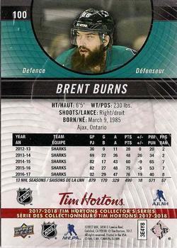 2017-18 Upper Deck Tim Hortons #100 Brent Burns Back