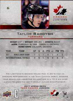 2017 Upper Deck Team Canada Juniors #6 Taylor Raddysh Back