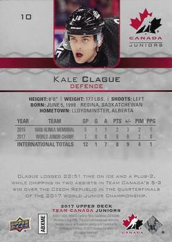 2017 Upper Deck Team Canada Juniors #10 Kale Clague Back