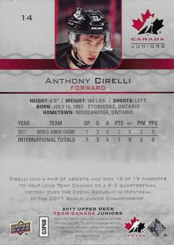 2017 Upper Deck Team Canada Juniors #14 Anthony Cirelli Back