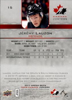 2017 Upper Deck Team Canada Juniors #15 Jeremy Lauzon Back