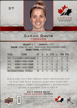 2017 Upper Deck Team Canada Juniors #37 Sarah Davis Back