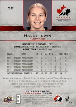 2017 Upper Deck Team Canada Juniors #38 Haley Irwin Back