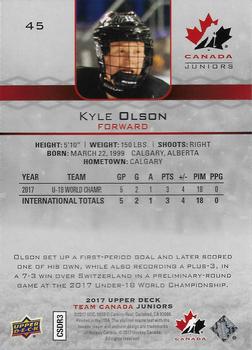 2017 Upper Deck Team Canada Juniors #45 Kyle Olson Back