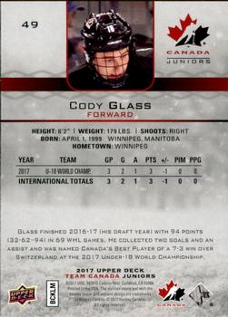 2017 Upper Deck Team Canada Juniors #49 Cody Glass Back