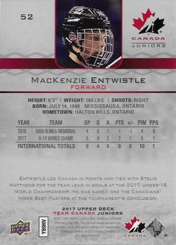 2017 Upper Deck Team Canada Juniors #52 MacKenzie Entwistle Back