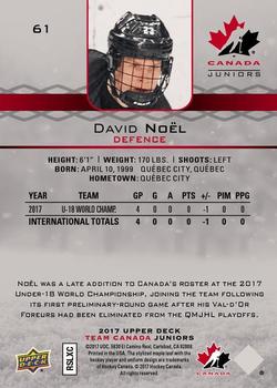 2017 Upper Deck Team Canada Juniors #61 David Noel Back