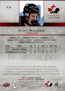 2017 Upper Deck Team Canada Juniors #73 Ryan McLeod Back
