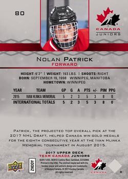 2017 Upper Deck Team Canada Juniors #80 Nolan Patrick Back