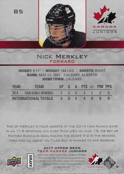 2017 Upper Deck Team Canada Juniors #85 Nicholas Merkley Back