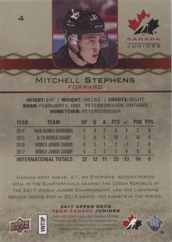 2017 Upper Deck Team Canada Juniors - Red Exclusives #4 Mitchell Stephens Back