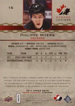 2017 Upper Deck Team Canada Juniors - Red Exclusives #16 Philippe Myers Back