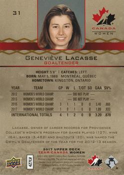 2017 Upper Deck Team Canada Juniors - Red Exclusives #31 Genevieve Lacasse Back