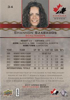 2017 Upper Deck Team Canada Juniors - Red Exclusives #34 Shannon Szabados Back
