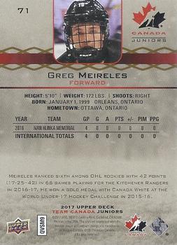 2017 Upper Deck Team Canada Juniors - Red Exclusives #71 Greg Meireles Back