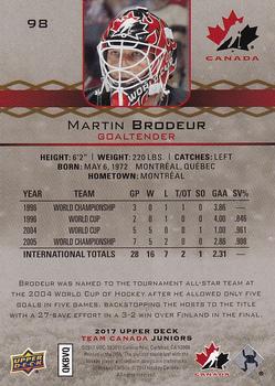 2017 Upper Deck Team Canada Juniors - Red Exclusives #98 Martin Brodeur Back
