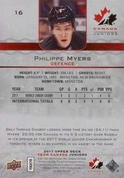 2017 Upper Deck Team Canada Juniors - High Gloss #16 Philippe Myers Back