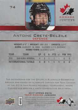 2017 Upper Deck Team Canada Juniors - High Gloss #74 Antoine Crete-Belzile Back