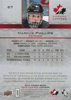2017 Upper Deck Team Canada Juniors - Black Parallel #67 Markus Phillips Back