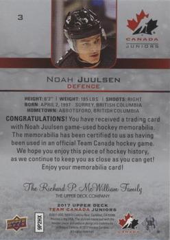 2017 Upper Deck Team Canada Juniors - Canada Jerseys #3 Noah Juulsen Back