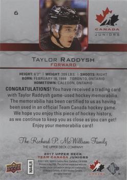2017 Upper Deck Team Canada Juniors - Canada Jerseys #6 Taylor Raddysh Back
