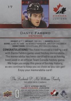 2017 Upper Deck Team Canada Juniors - Canada Jerseys #17 Dante Fabbro Back