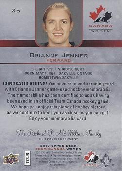 2017 Upper Deck Team Canada Juniors - Canada Jerseys #25 Brianne Jenner Back