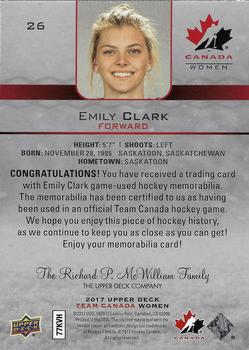 2017 Upper Deck Team Canada Juniors - Canada Jerseys #26 Emily Clark Back